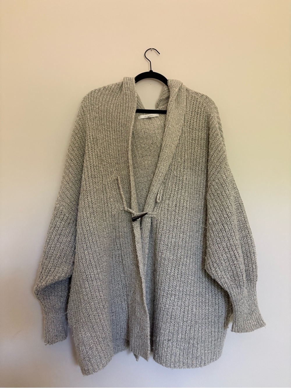 Dreamers Light Gray Hooded Open-Front Ribbed Cardigan